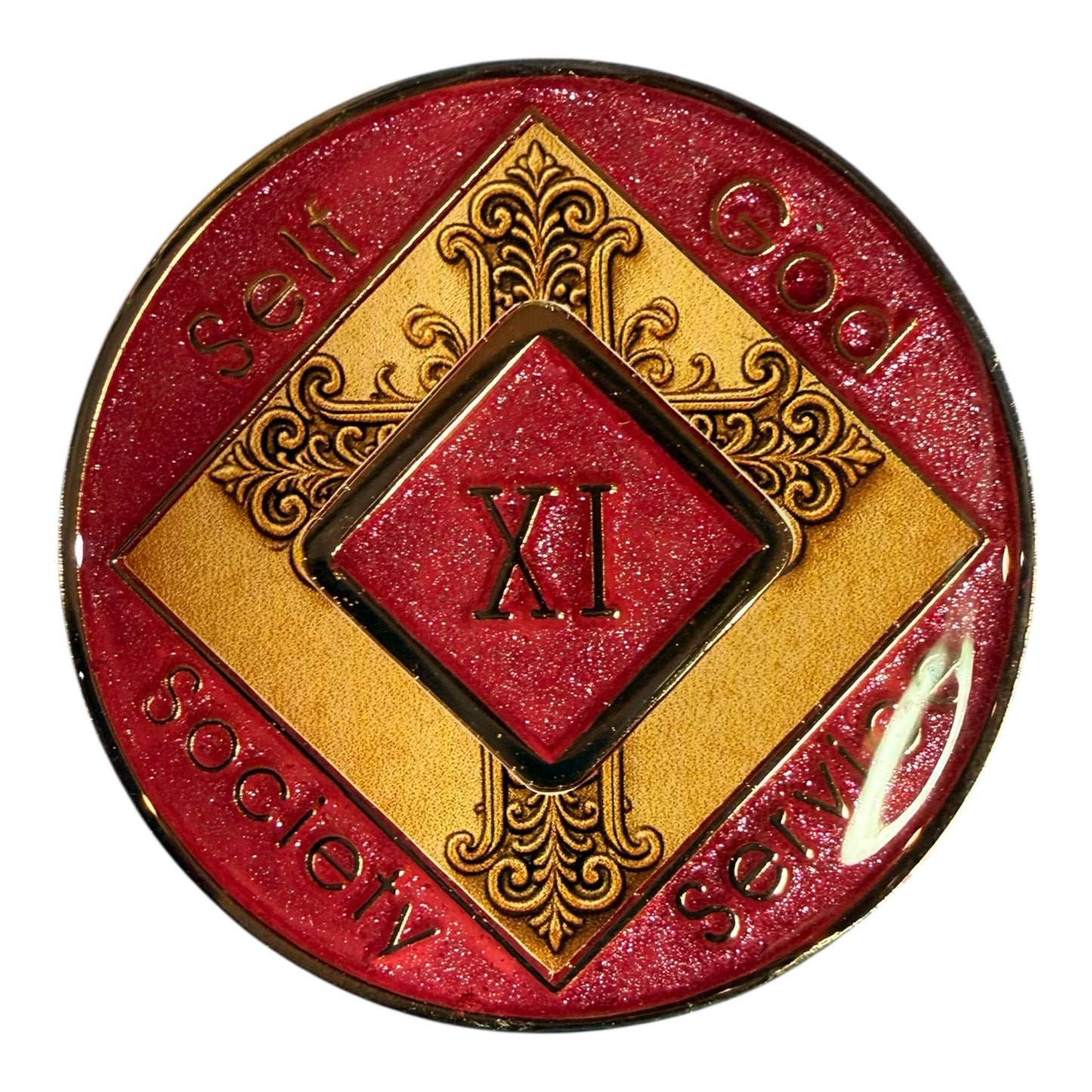 Ornate Gold Cross NA Medallion | Personalized Recovery Chip