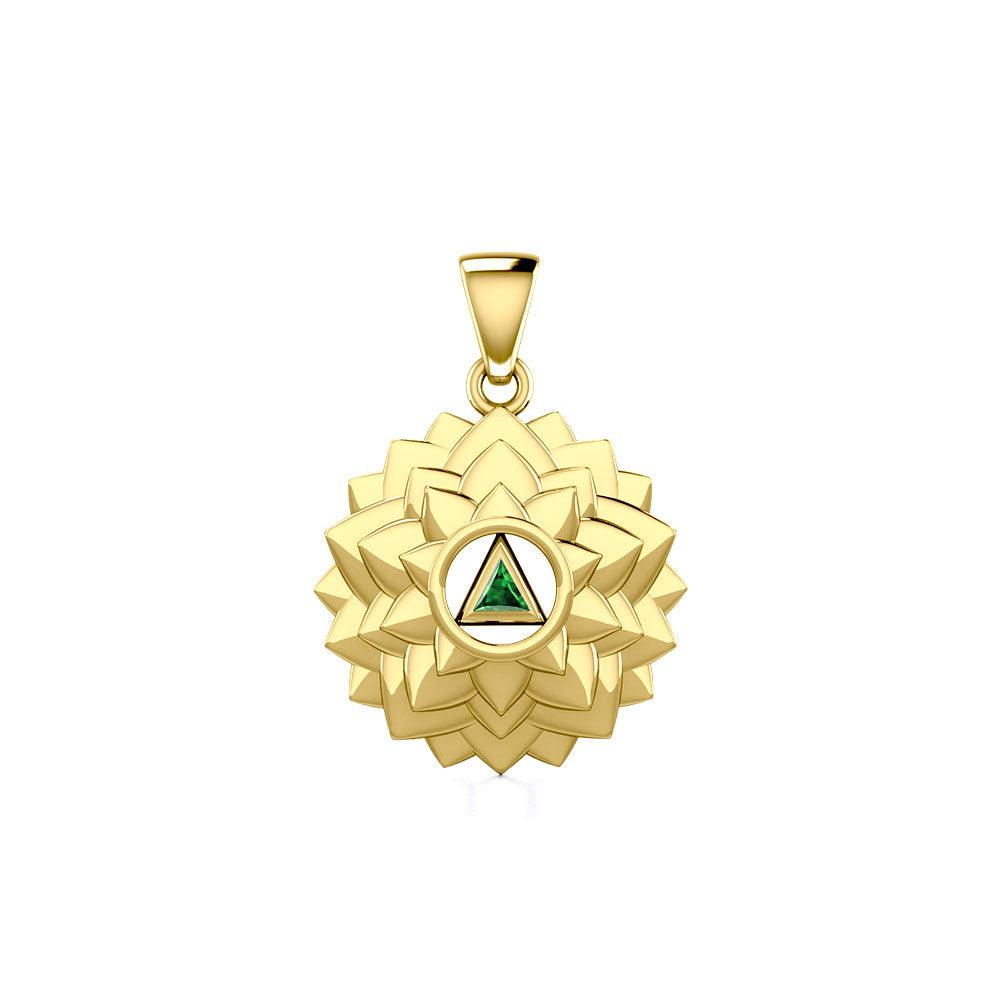Crown Chakra with Recovery Gemstone Symbol Solid Gold Pendant