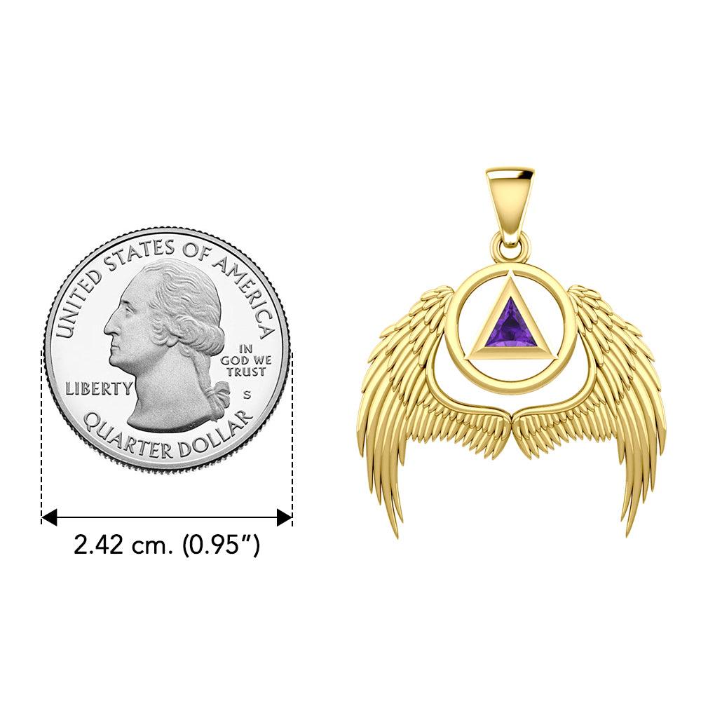 Angel Wings Recovery Pendant Solid Yellow Gold with Gemstone