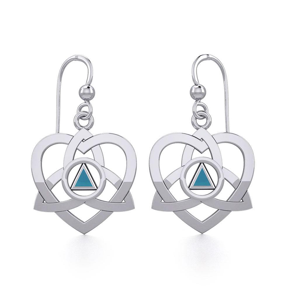 Celtic Trinity Heart Sterling Silver Earrings With Sobriety Triangle Inlaid Recovery Symbol AA Collection