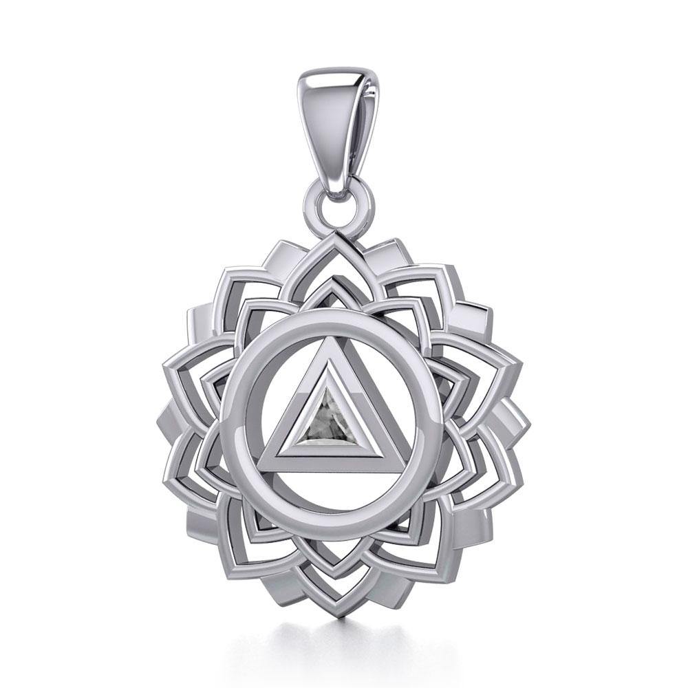 Crown Chakra with Recovery Gemstone Symbols Sterling Silver Pendant