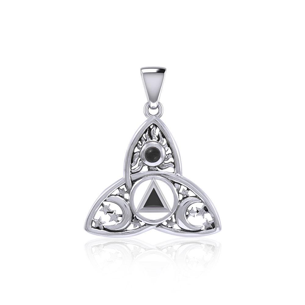 Celtic Trinity Recovery Sterling Silver Pendant With Celestial Gemstone Peter Stone AA Recovery Collection