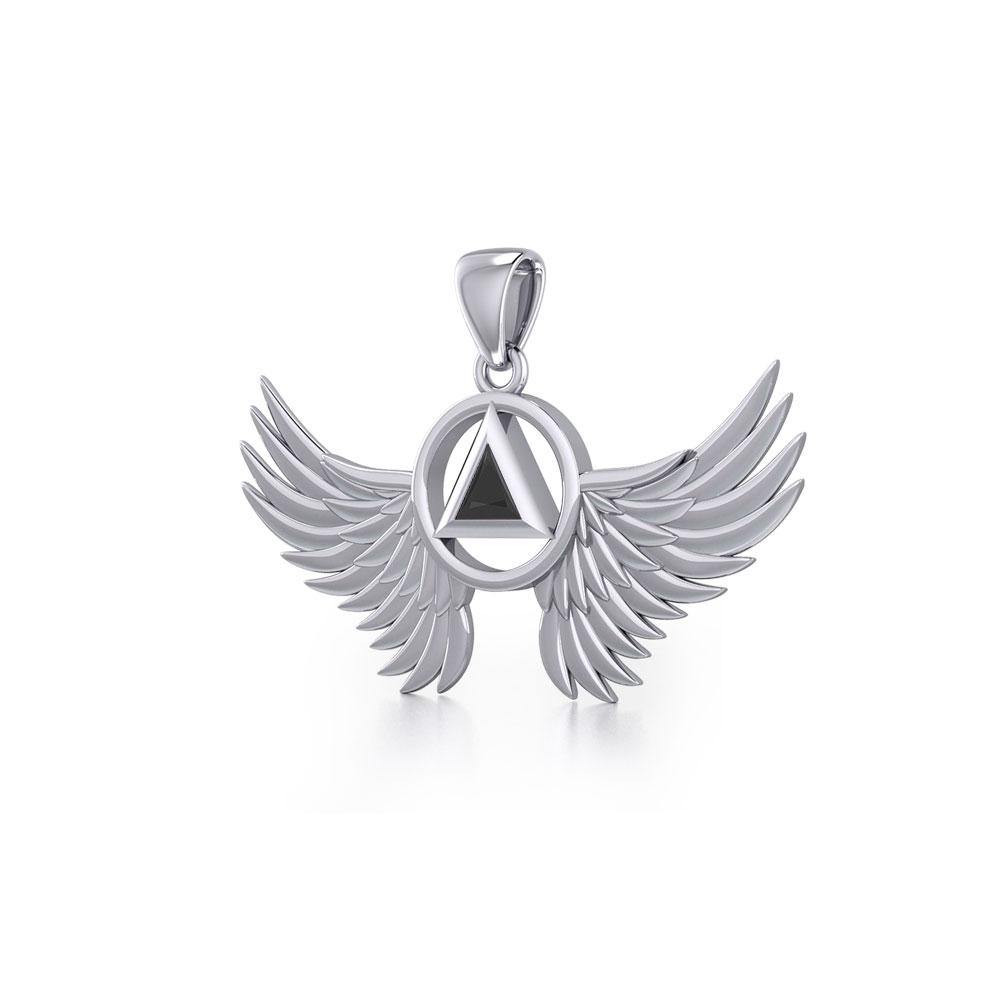 Angel Wings Recovery Sterling Silver Pendant With Gemstone From Peter Stone AA Recovery Collection