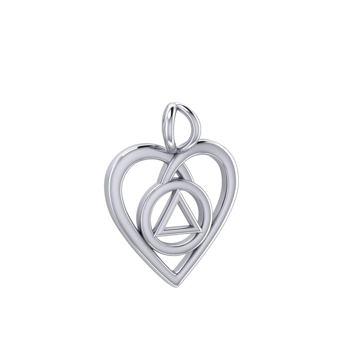 Heart With AA Recovery Symbol Sterling Silver Pendant Necklace Open Heart Design Unity Service Recovery