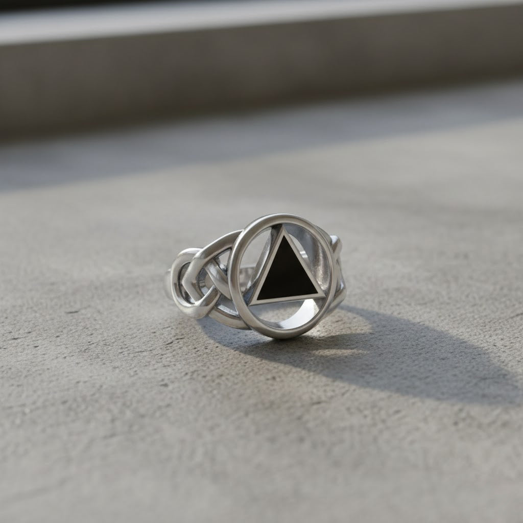 AA Recovery Inlaid Sterling Silver Ring By Peter Stone Sobriety Support Jewelry