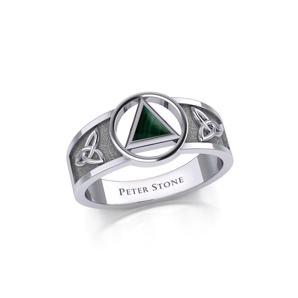 Celtic Trinity Knot Sterling Silver Ring For Women With Recovery Symbol Peter Stone AA Recovery Collection