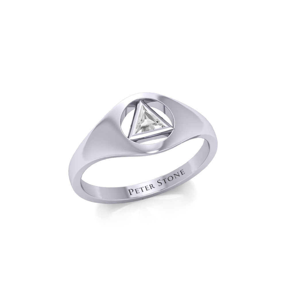Peter Stone Small Sterling Silver Ring With Inlaid Sobriety Triangle Recovery Symbol From AA Recovery Collection