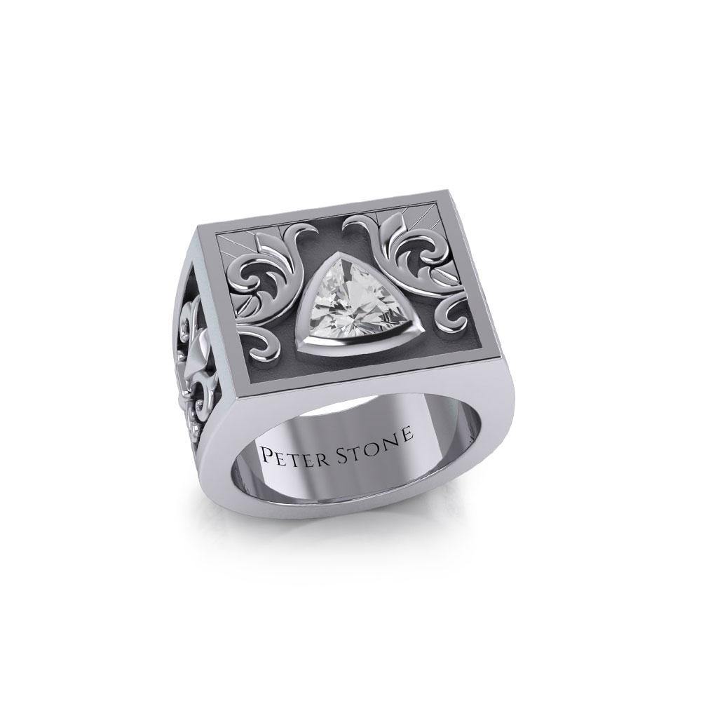 Recovery With Fleur De Lis Sterling Silver Signet Ring For Men Sobriety Jewelry Everyday Wear