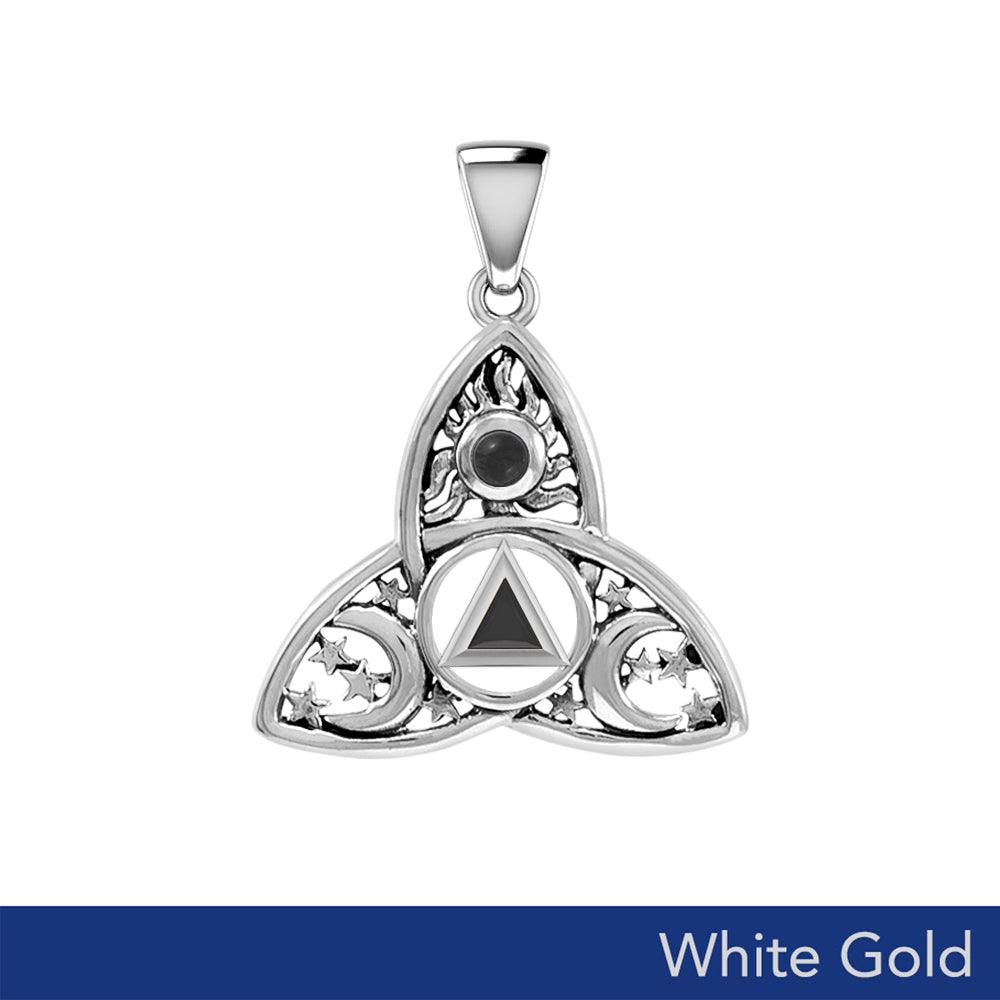 Celtic Trinity Recovery Pendant Solid White Gold with Gemstone