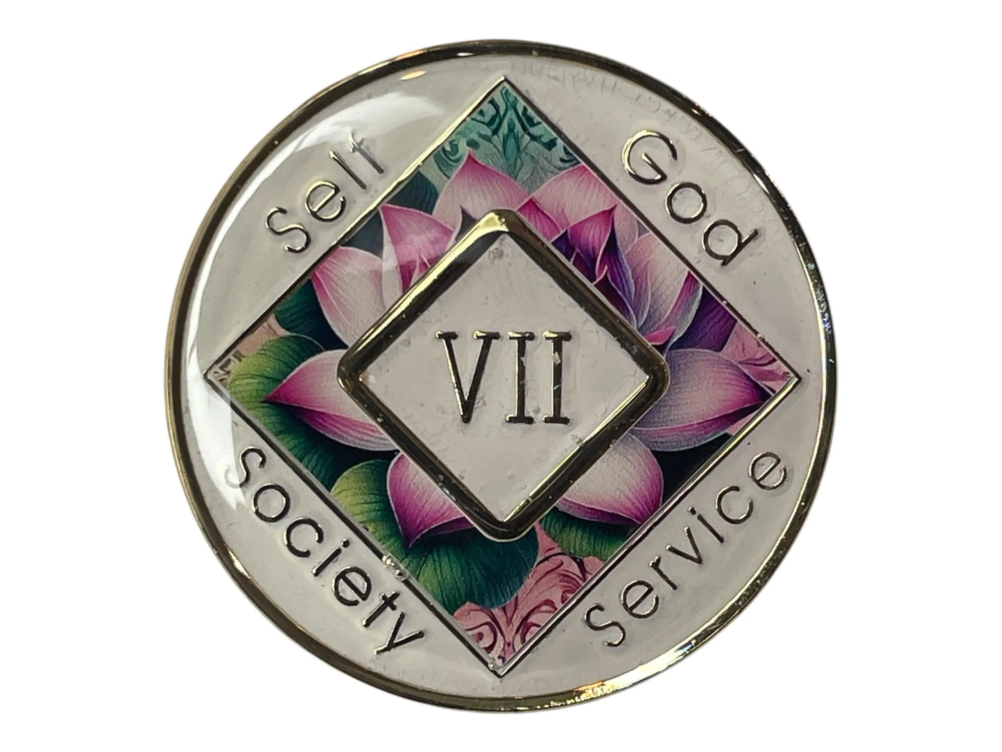 White Lotus Flower NA 12-Step Medallion| Personalized Clean Time Token