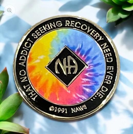Narcotics Anonymous Medallion - Customizable Sobriety Medallion - Celebrate Recovery Milestones with personalized chip - tiedye na medallion