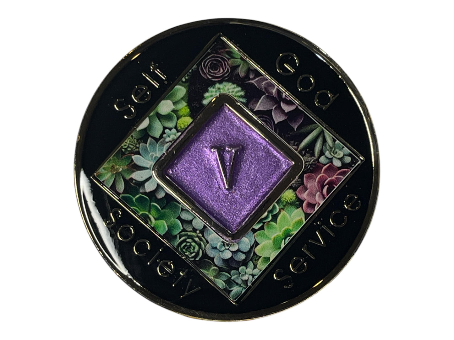 Succulent Yin-Yang NA Recovery Medallions | Personalized Clean Time Token | Sobriety Coin