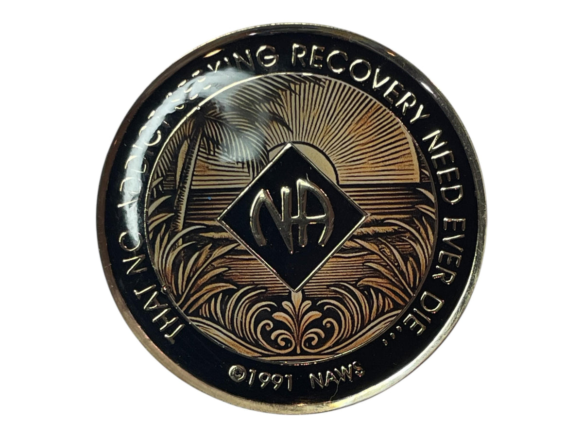 Gold and Black NA Medallion | Custom Recovery Chip with Fleur-de-Lis