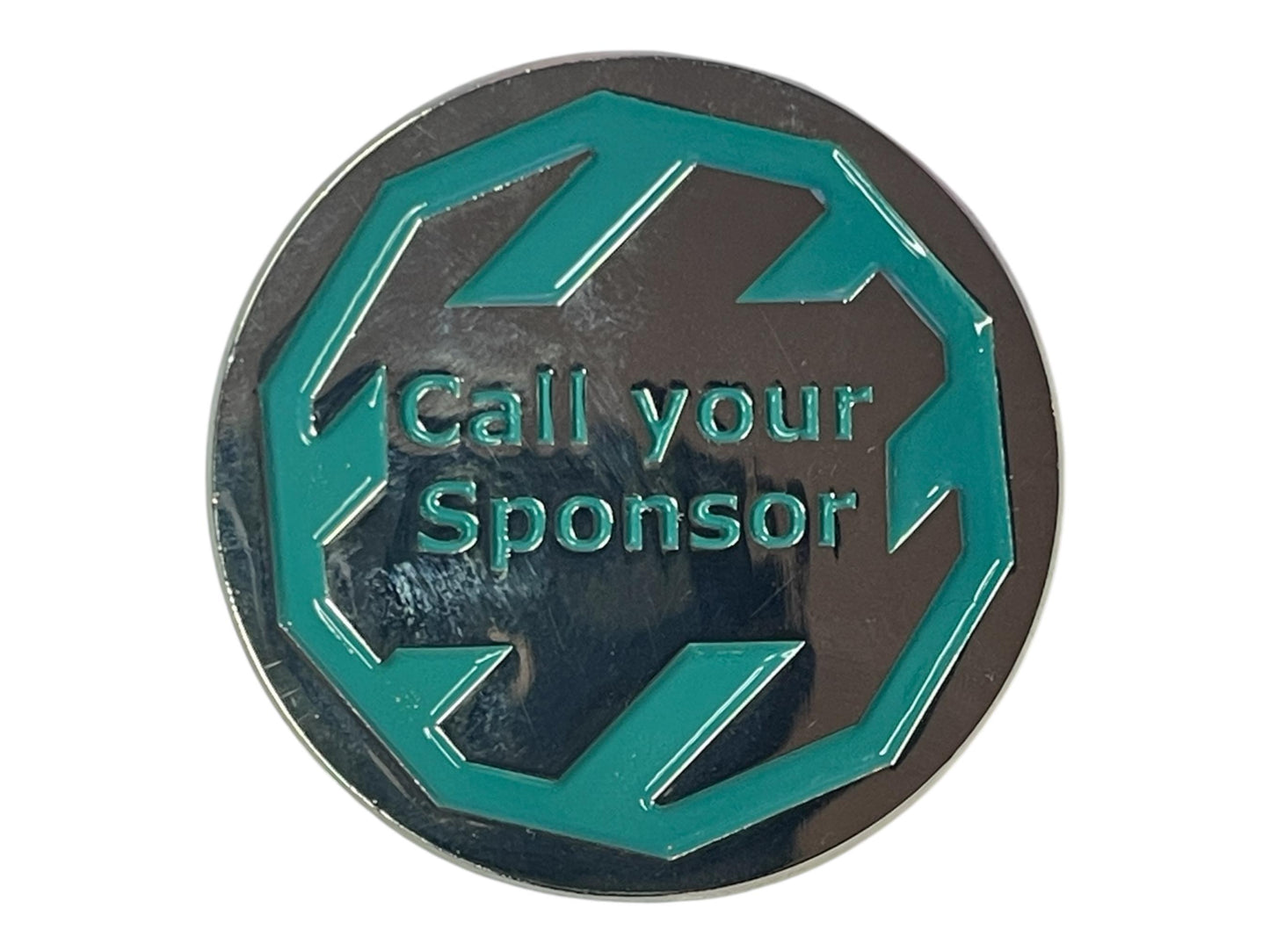 Recovery Decision Coin: Go to Meeting / Call Sponsor | Silver Finish with Emerald Green Enamel