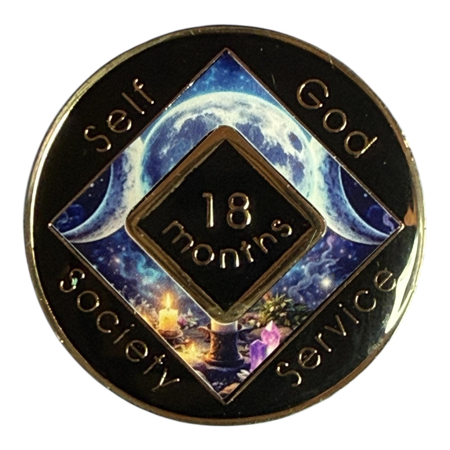 Triple Moon NA Recovery Medallion – Lunar Cycle Sobriety Chip | Resin Finish
