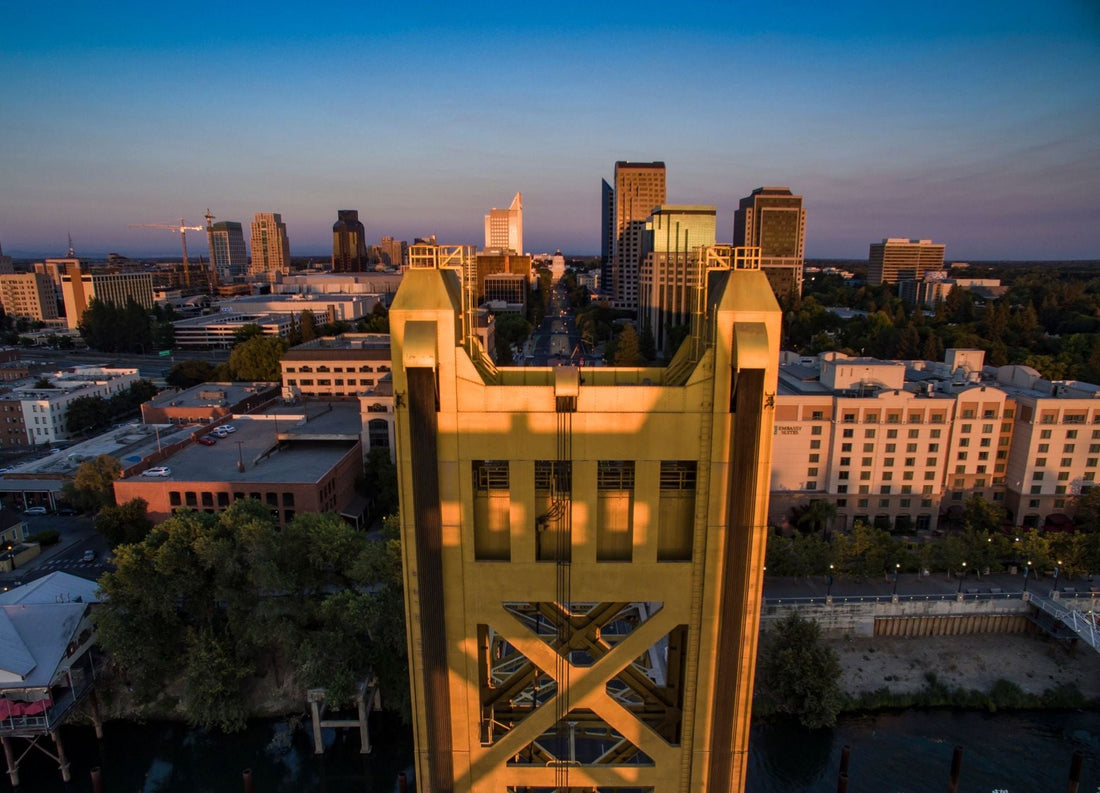 Sacramento Tower Bridge and downtown skyline at sunset during NCCNA 48 travel weekend.