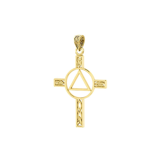 Celtic Knotwork Cross AA Recovery Solid Gold Pendant Timeless Celtic Jewelry For Sobriety Celebration