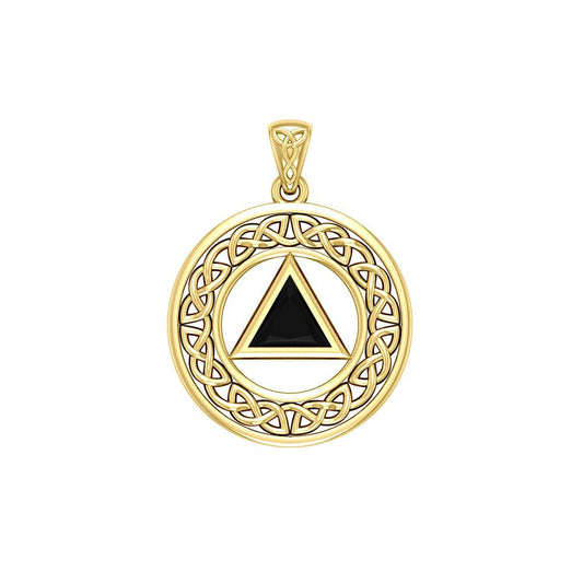 AA Recovery with Celtic Boarder 14K Yellow Gold Pendant