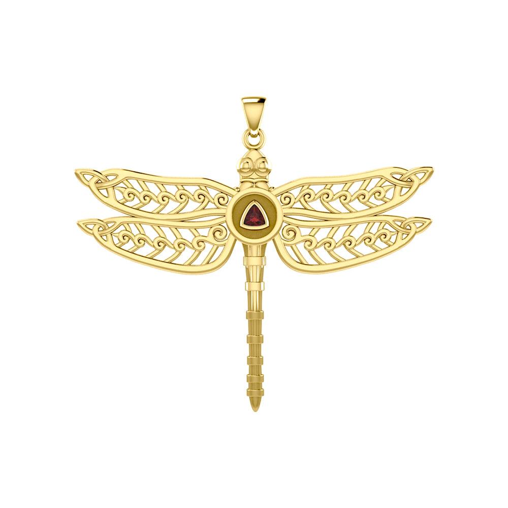 Celtic Dragonfly With Recovery Solid Yellow Gold Pendant By Peter Stone Collection
