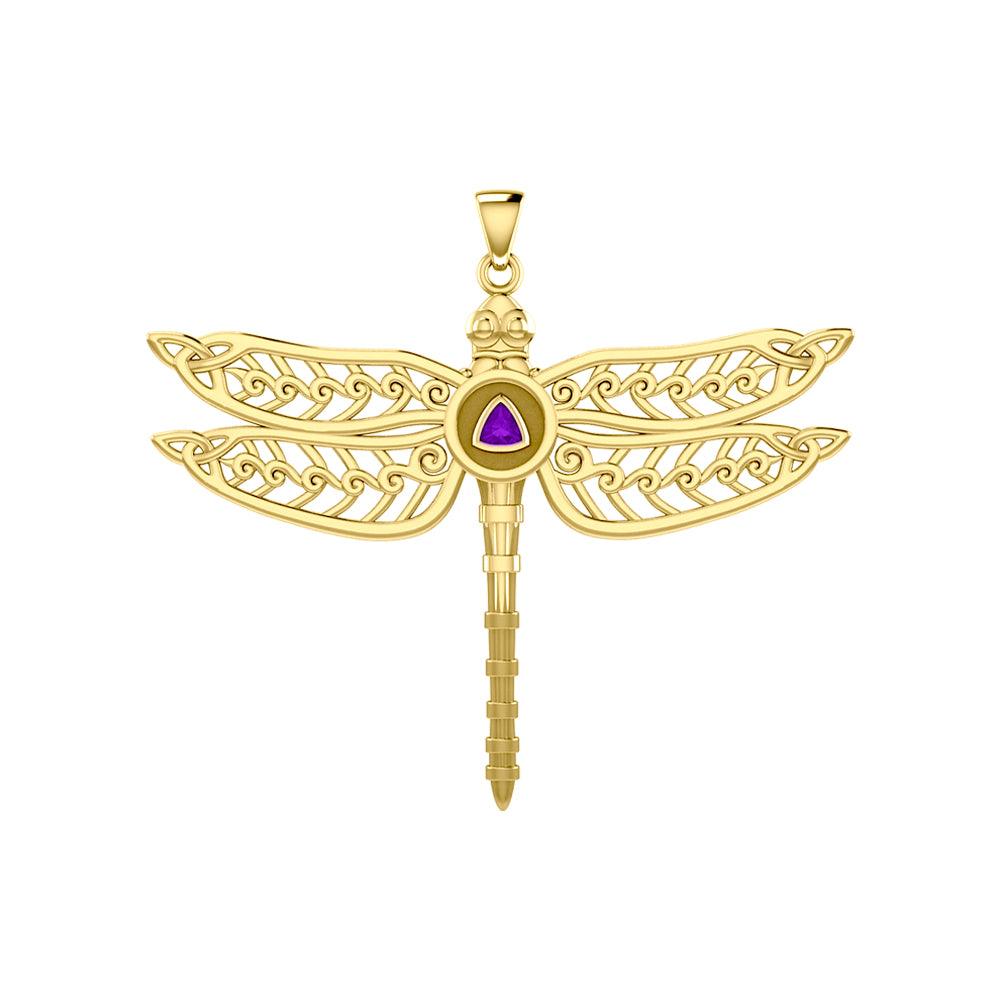 Celtic Dragonfly With Recovery Solid Yellow Gold Pendant By Peter Stone Collection