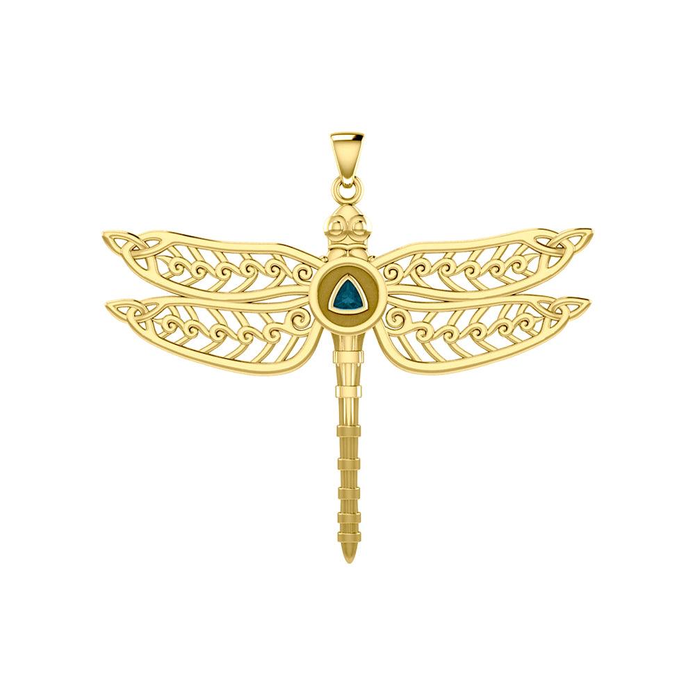 Celtic Dragonfly With Recovery Solid Yellow Gold Pendant By Peter Stone Collection