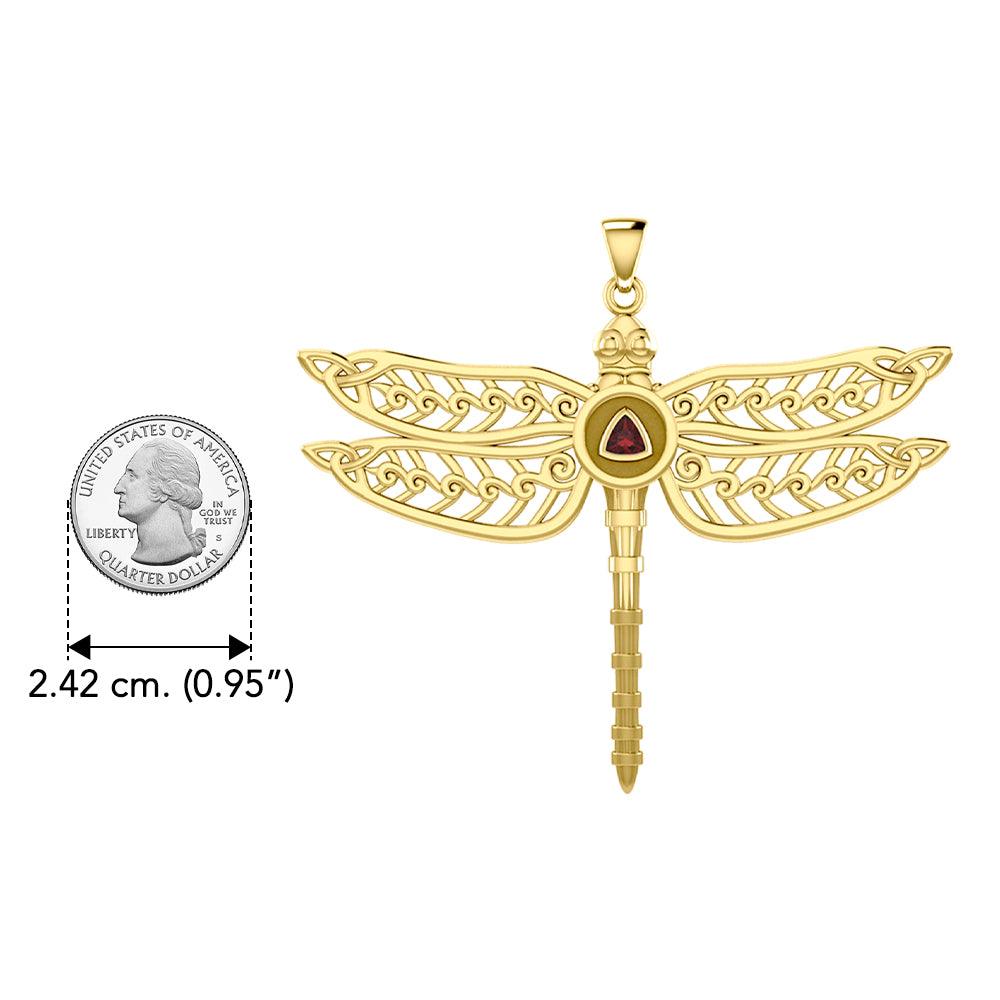 Celtic Dragonfly With Recovery Solid Yellow Gold Pendant By Peter Stone Collection