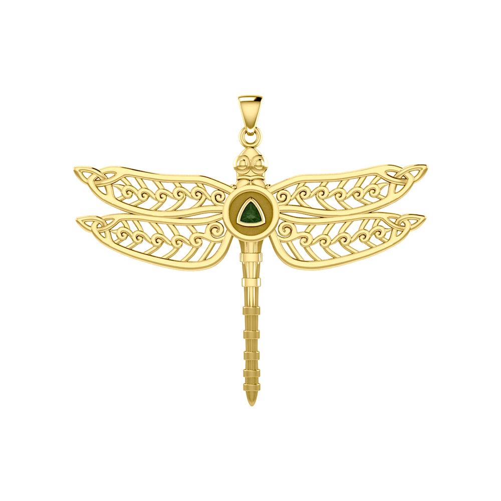 Celtic Dragonfly With Recovery Solid Yellow Gold Pendant By Peter Stone Collection