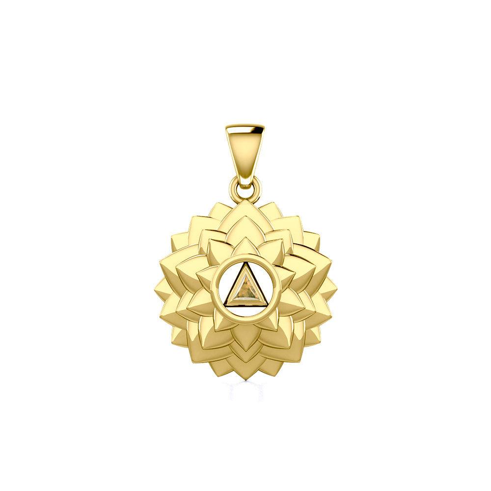 Crown Chakra with Recovery Gemstone Symbol Solid Gold Pendant