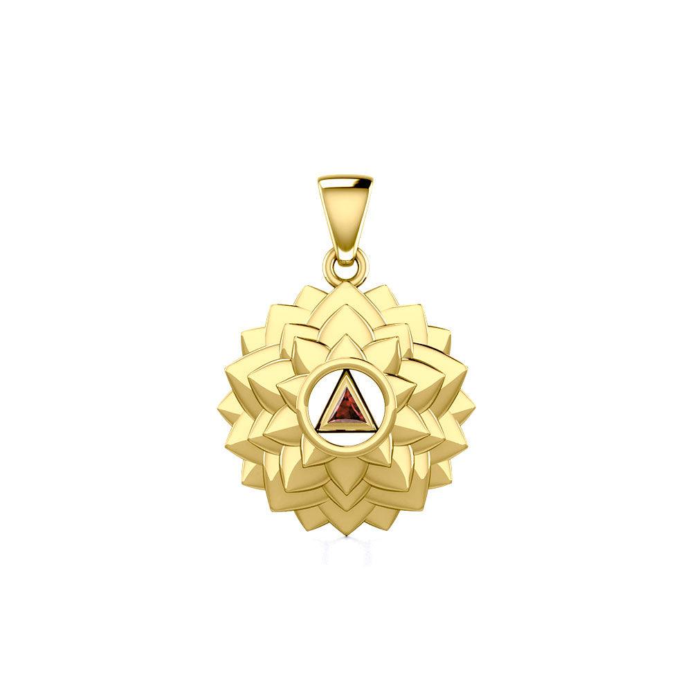 Crown Chakra with Recovery Gemstone Symbol Solid Gold Pendant