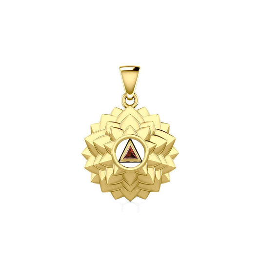 Crown Chakra with Recovery Gemstone Symbol Solid Gold Pendant