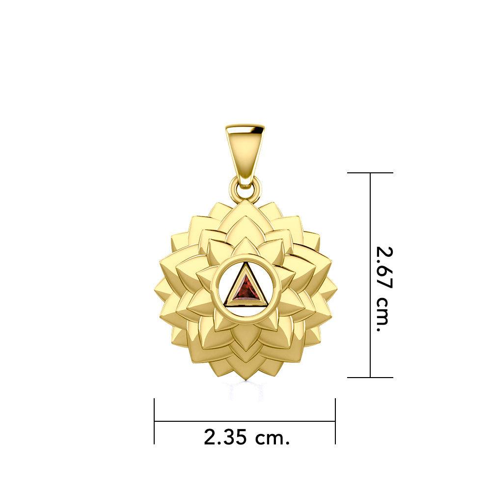 Crown Chakra with Recovery Gemstone Symbol Solid Gold Pendant