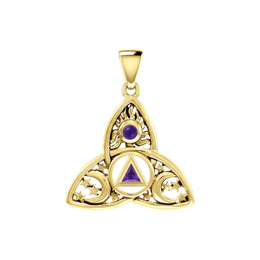 Celtic Trinity Recovery Pendant Solid Yellow Gold with Gemstone