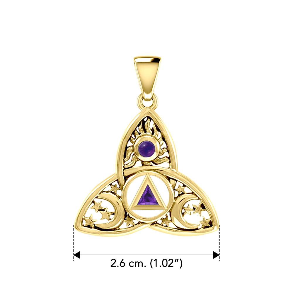 Celtic Trinity Recovery Pendant Solid Yellow Gold with Gemstone
