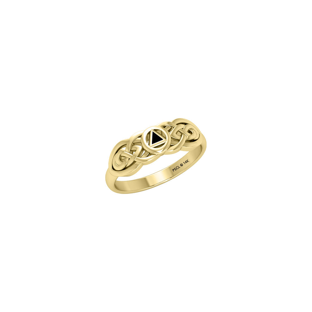 Celtic AA Recovery Inlaid Stone Yellow Gold Ring Featuring Personal Strength Symbol
