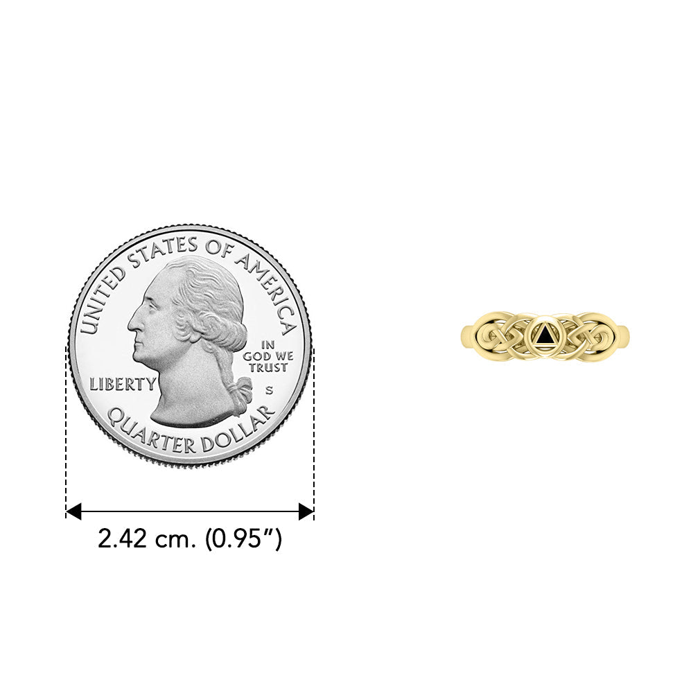 Celtic AA Recovery Inlaid Stone Yellow Gold Ring Featuring Personal Strength Symbol