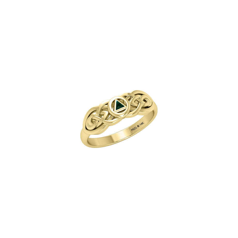 Celtic AA Recovery Inlaid Stone Yellow Gold Ring Featuring Personal Strength Symbol