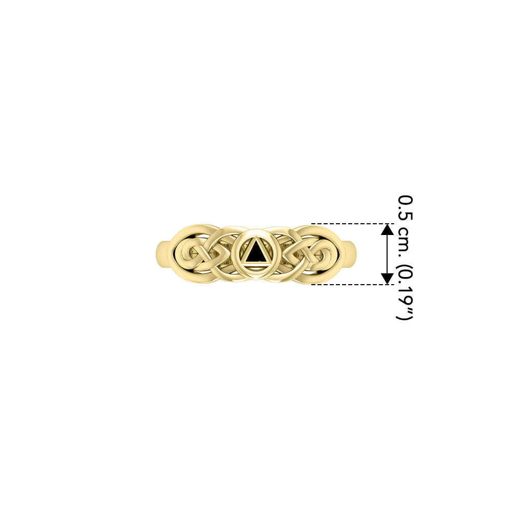 Celtic AA Recovery Inlaid Stone Yellow Gold Ring Featuring Personal Strength Symbol