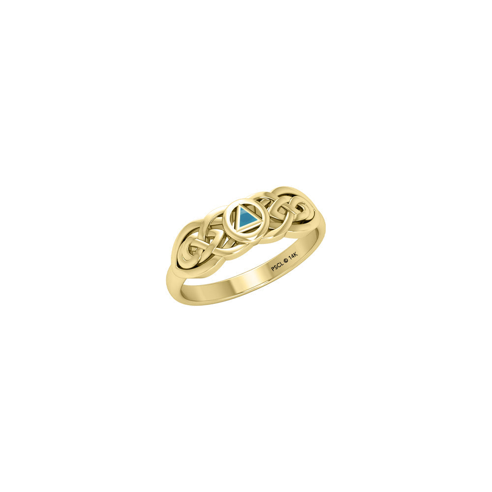 Celtic AA Recovery Inlaid Stone Yellow Gold Ring Featuring Personal Strength Symbol