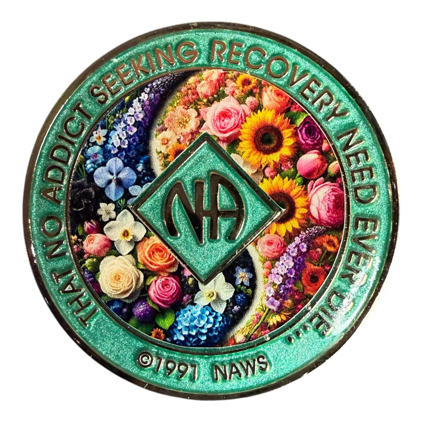 Floral NA Medallion: Narcotics Anonymous Recovery Chip