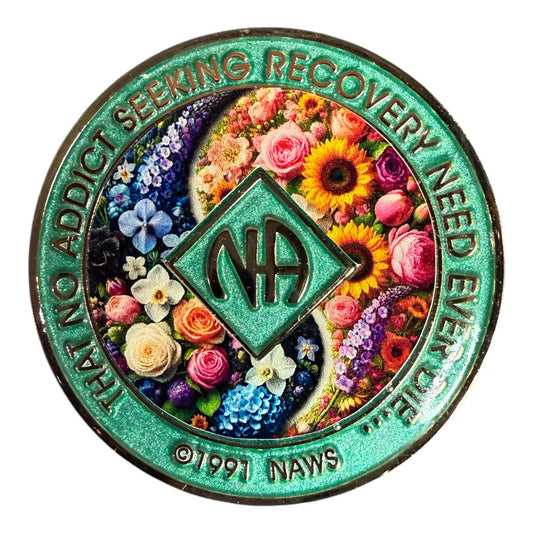 Floral NA Medallion: Narcotics Anonymous Recovery Chip