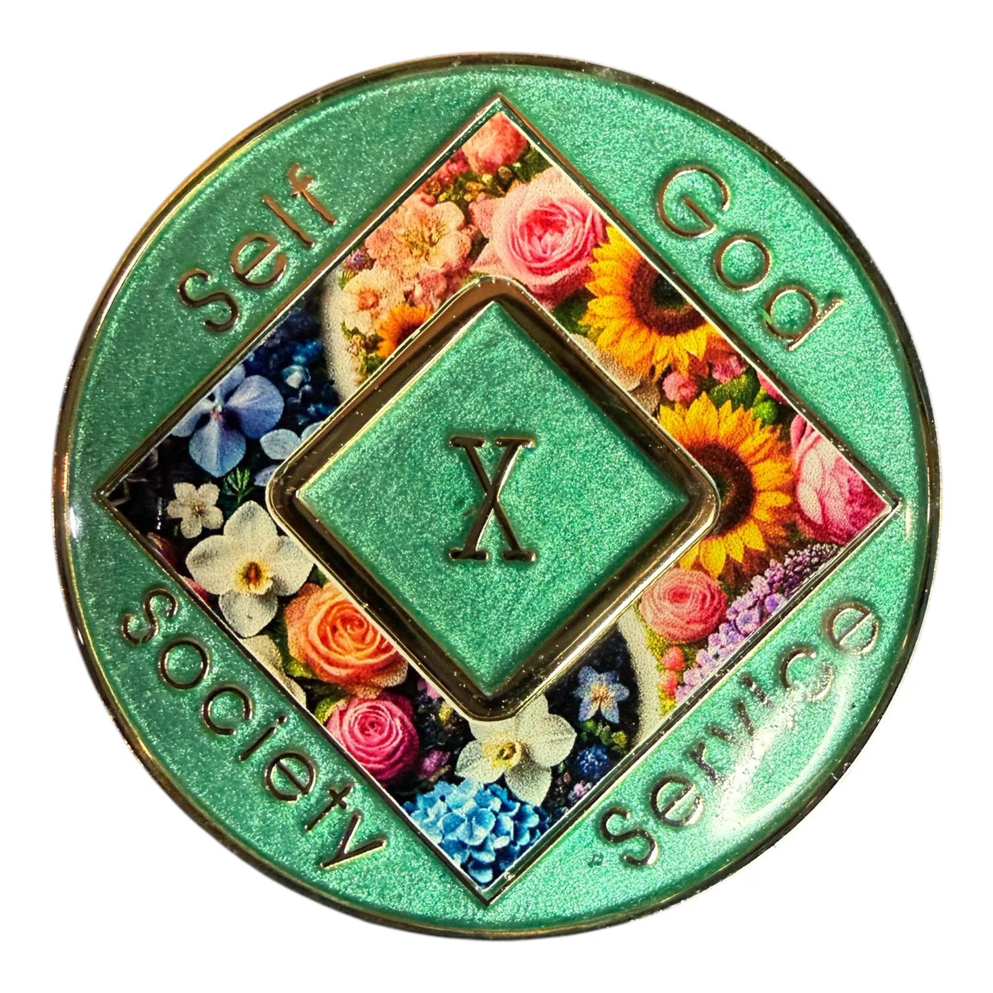 Floral NA Medallion: Narcotics Anonymous Recovery Chip