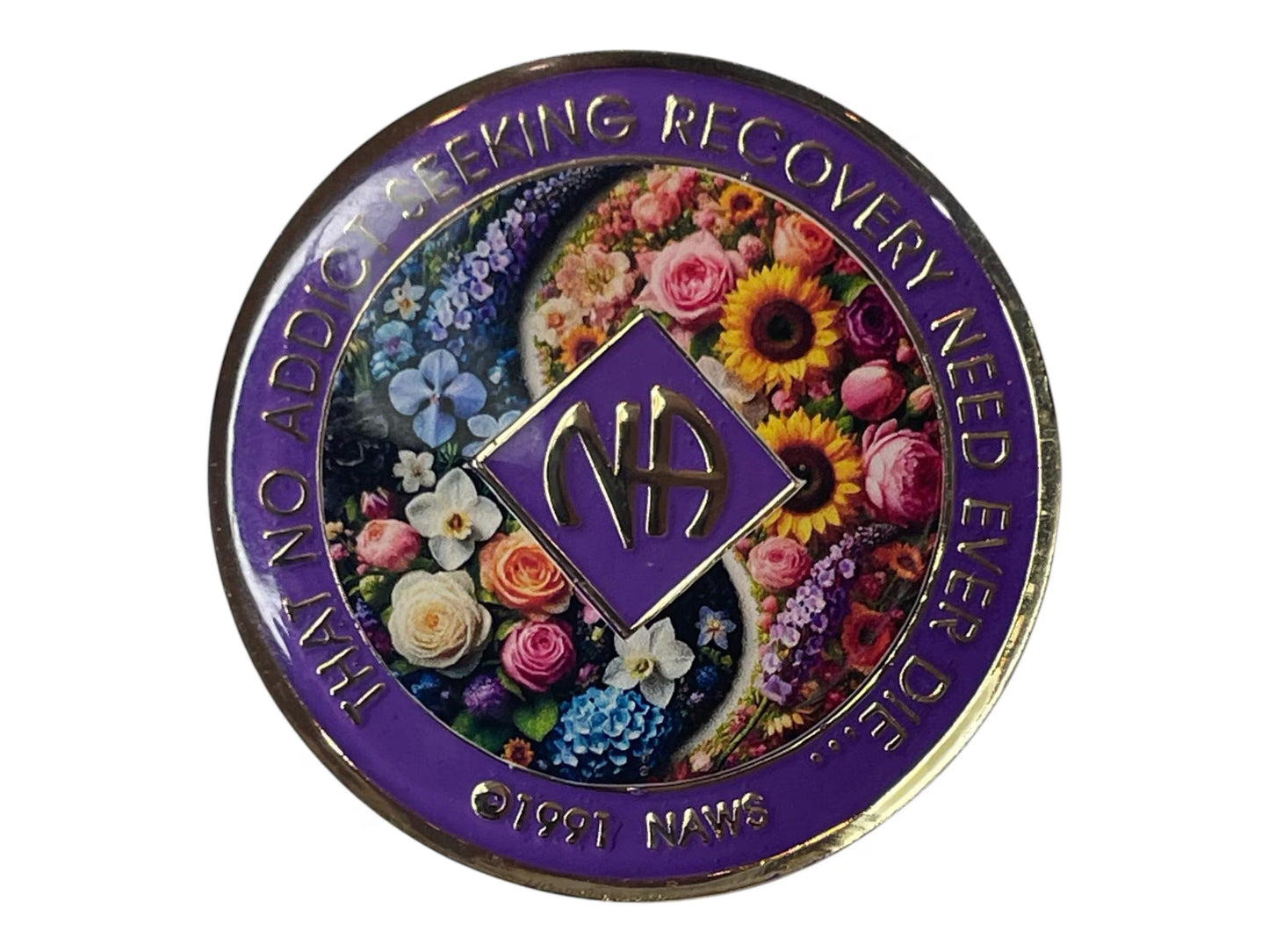 Floral NA Medallion: Narcotics Anonymous Recovery Chip