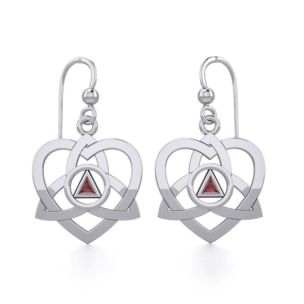 Celtic Trinity Heart Sterling Silver Earrings With Sobriety Triangle Inlaid Recovery Symbol AA Collection