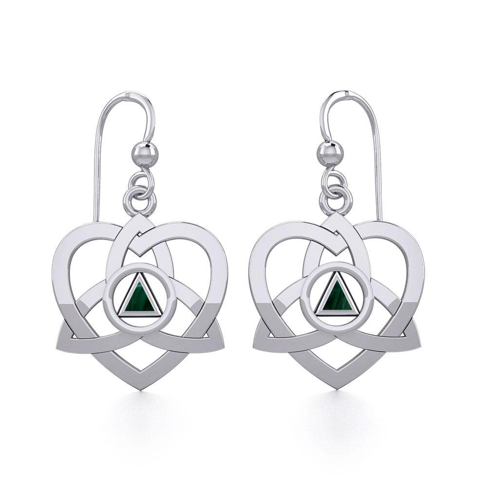 Celtic Trinity Heart Sterling Silver Earrings With Sobriety Triangle Inlaid Recovery Symbol AA Collection