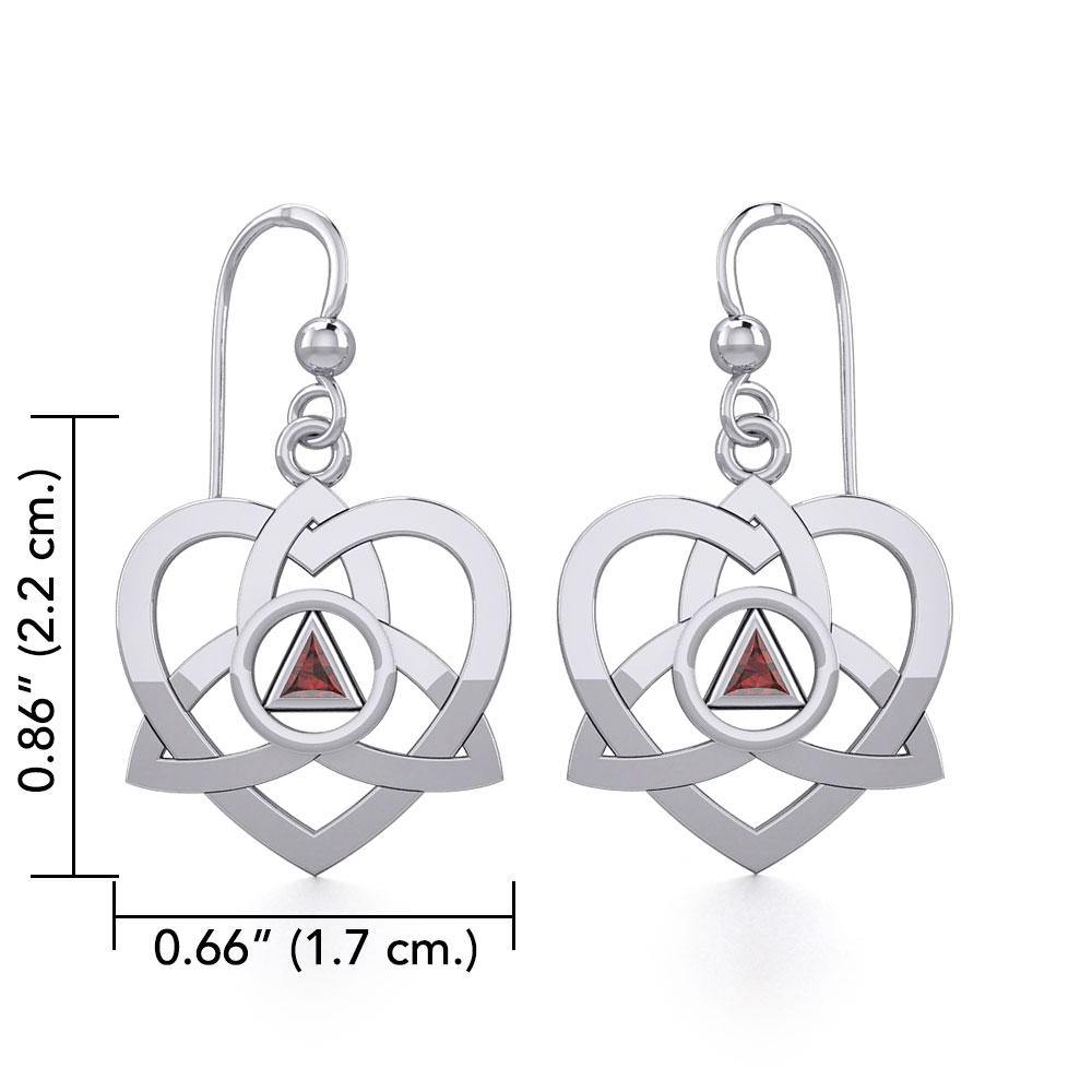 Celtic Trinity Heart Sterling Silver Earrings With Sobriety Triangle Inlaid Recovery Symbol AA Collection