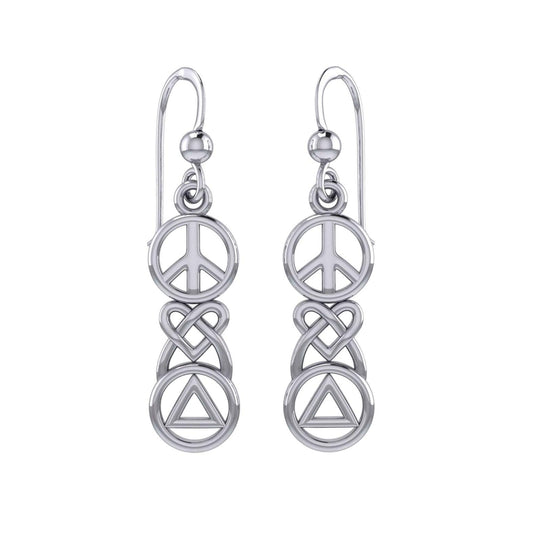 Peace Sign Celtic Heart And Recovery Sterling Silver Earrings Triple Symbol Jewelry