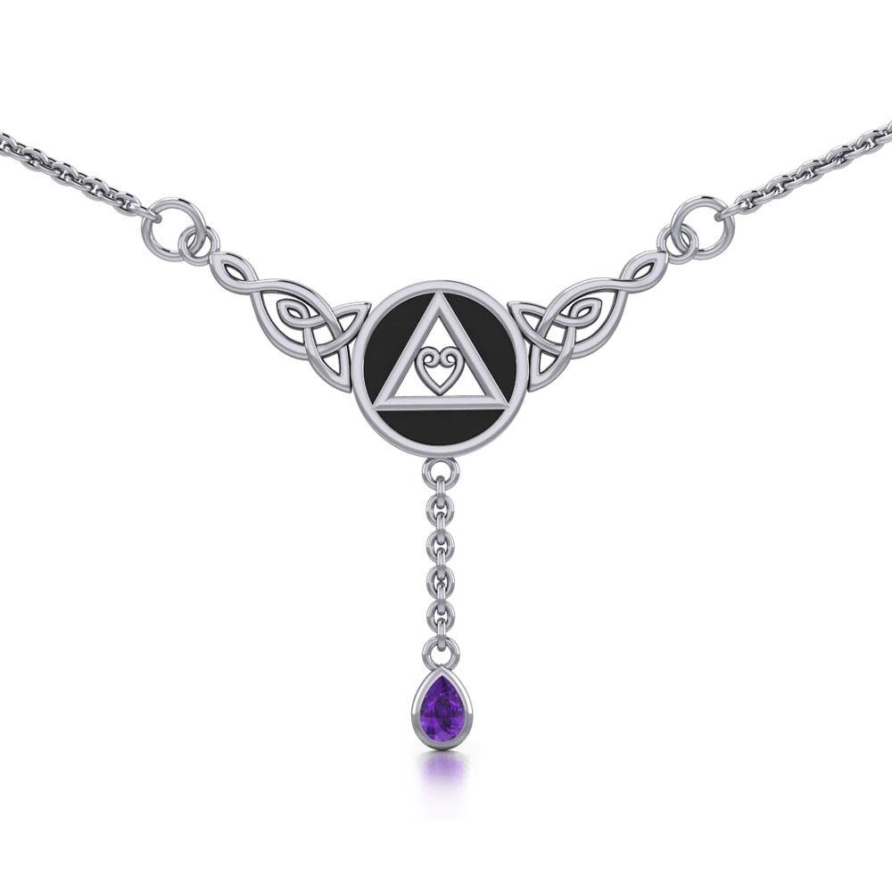 AA Recovery Celtic Heart Sterling Silver Necklace