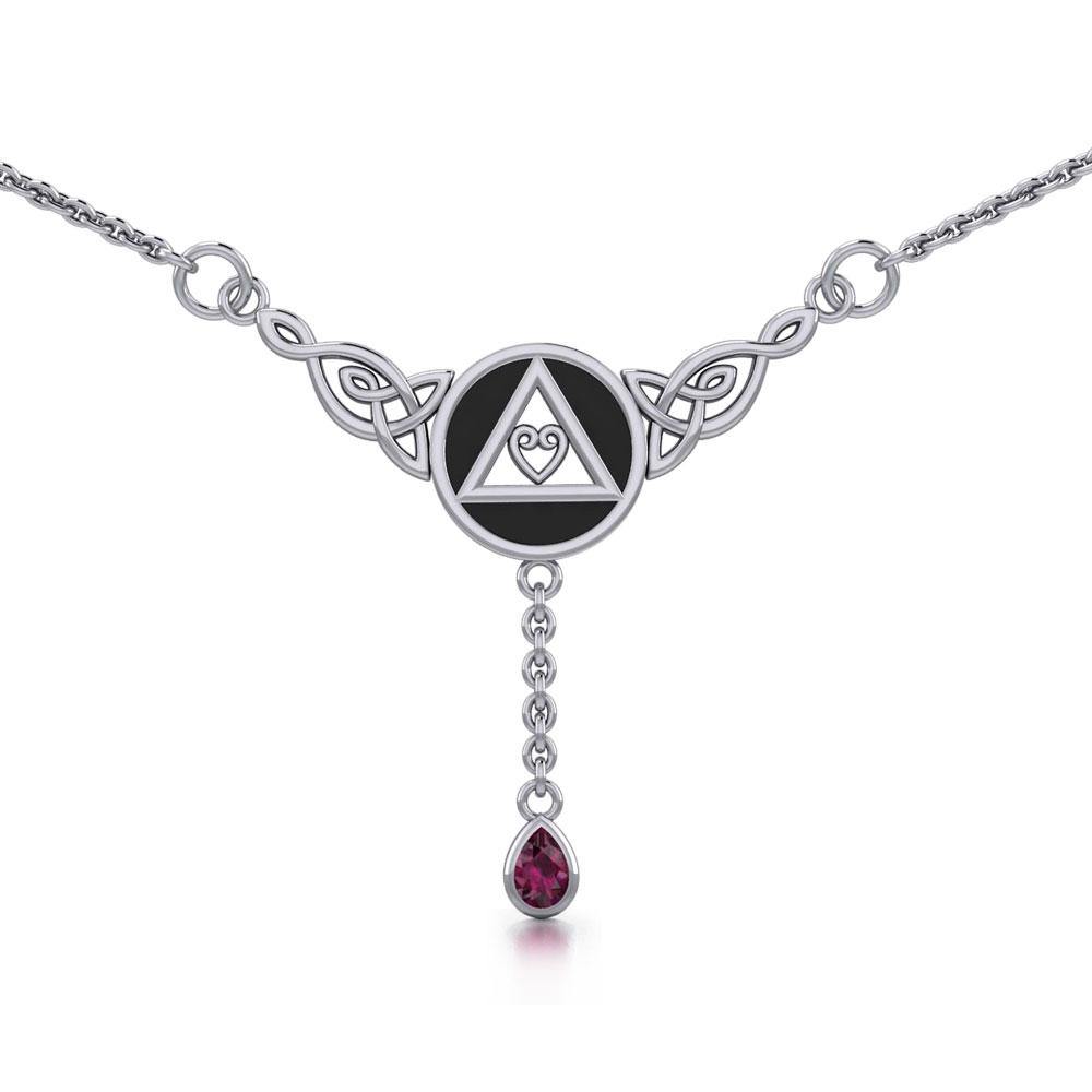 AA Recovery Celtic Heart Sterling Silver Necklace