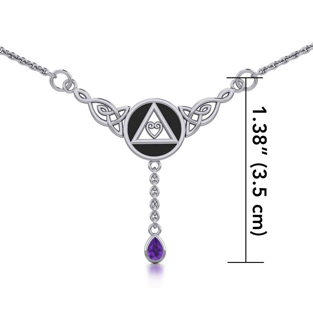 AA Recovery Celtic Heart Sterling Silver Necklace