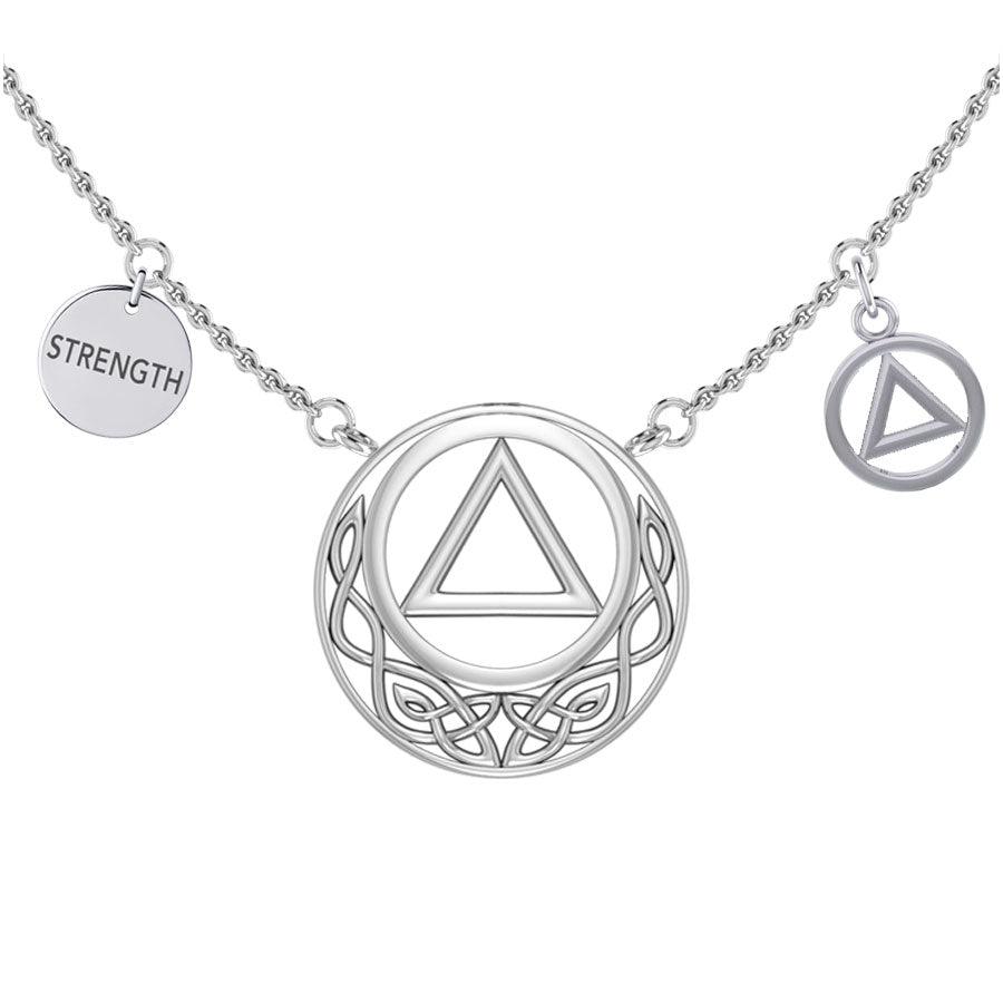 Strength AA Recovery Celtic Sterling Silver Necklace Sterling Silver Celtic Motifs For Sobriety And Resilience